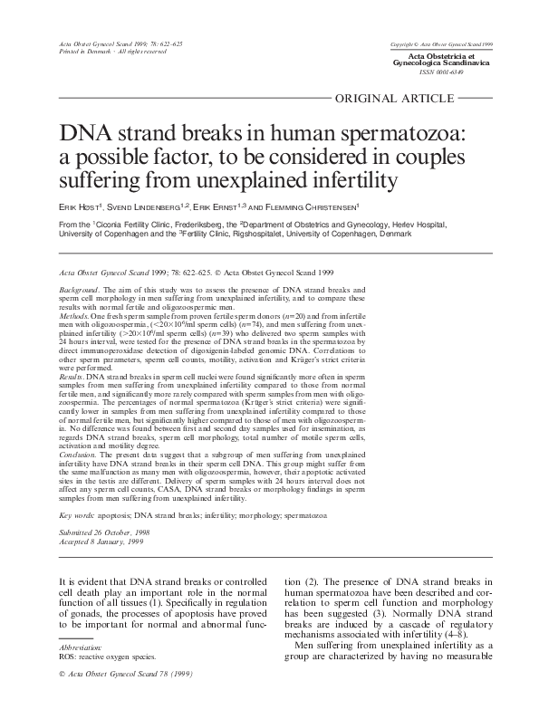 (PDF) DNA strand breaks in human spermatozoa, a possible factor, to be ...