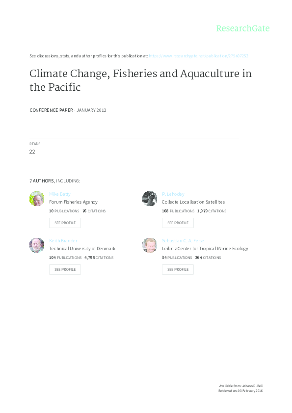 (PDF) Climate Change, Fisheries and Aquaculture in the Pacific