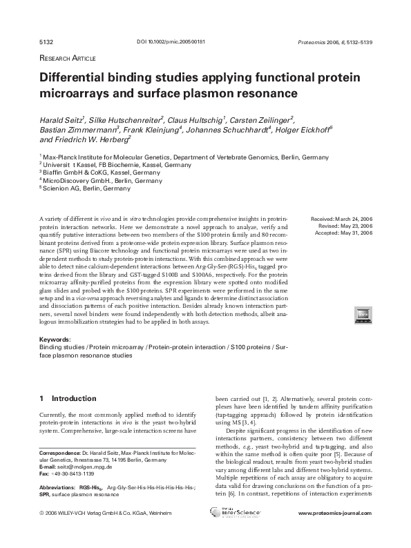 (PDF) Differential binding studies applying functional protein ...