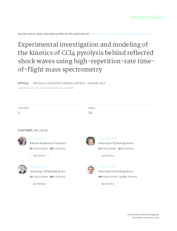 (PDF) Experimental investigation and modeling of the kinetics of CCl4 ...