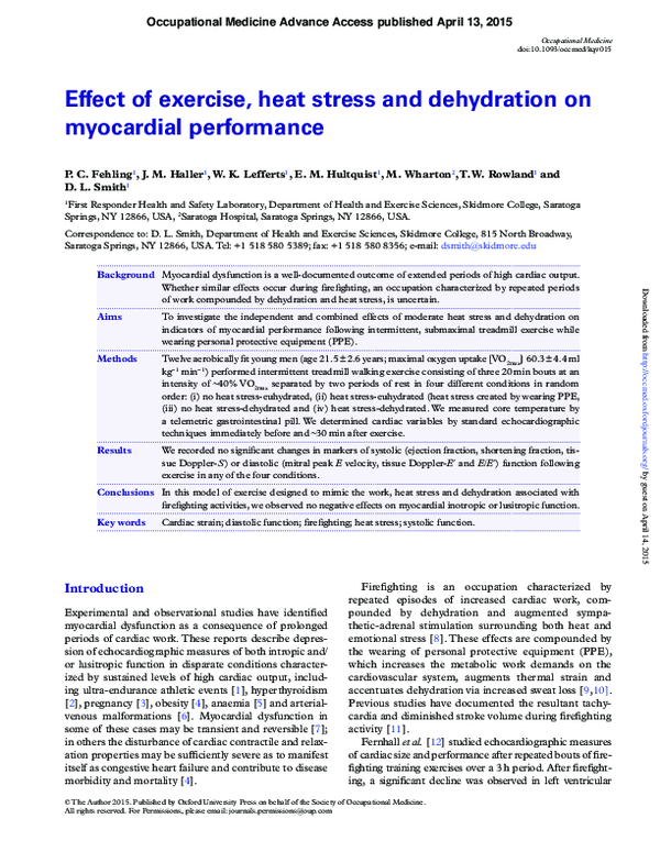 (PDF) Effect of exercise, heat stress and dehydration on myocardial ...