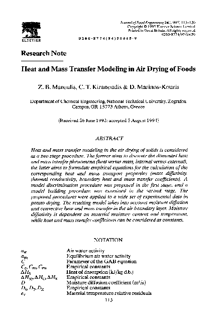 (PDF) Heat and mass transfer modeling in air drying of foods