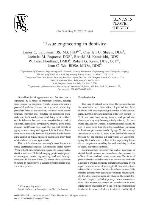 (PDF) Tissue engineering in dentistry