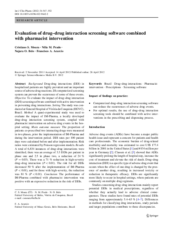 (PDF) Evaluation of drug–drug interaction screening software combined ...