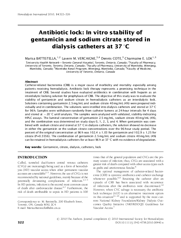 (PDF) Antibiotic lock In vitro stability of gentamicin and sodium