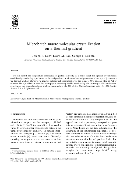 (PDF) Microbatch macromolecular crystallization on a thermal gradient