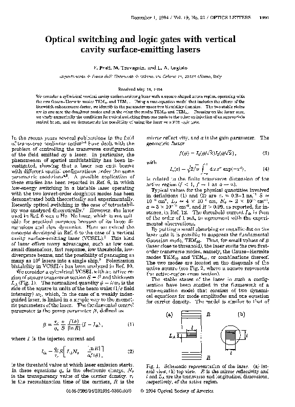 (PDF) Optical switching and logic gates with vertical cavity surface ...