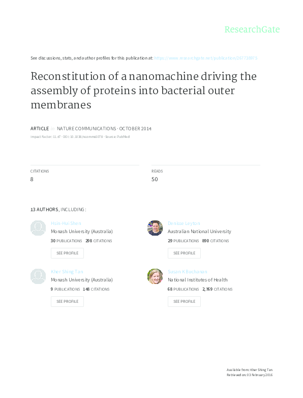 (PDF) Reconstitution of a nanomachine driving the assembly of proteins ...