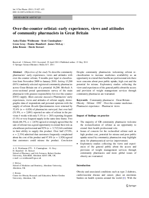 (PDF) Overthecounter orlistat early experiences, views and attitudes