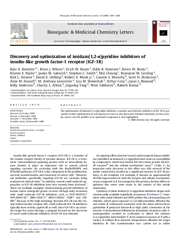 (PDF) Discovery and optimization of imidazo[1,2a]pyridine inhibitors