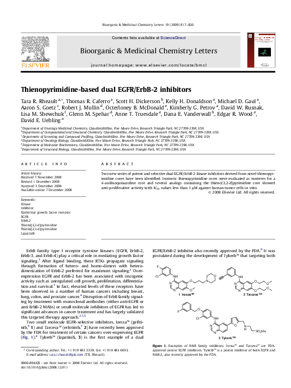 (PDF) Thienopyrimidinebased dual EGFR/ErbB2 inhibitors David