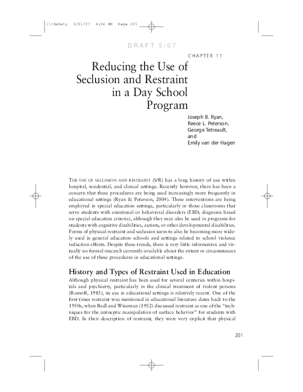 (PDF) Reducing the use of seclusion and restraint in a day school program