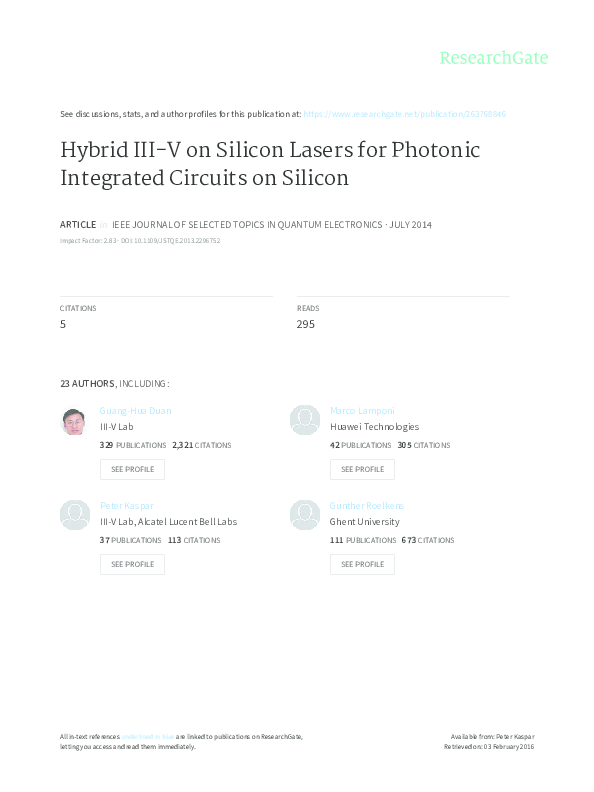 (PDF) Hybrid III--V on Silicon Lasers for Photonic Integrated Circuits ...
