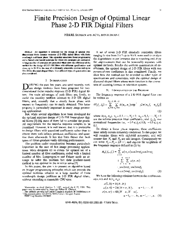 (PDF) Finite precision design of optimal linear phase 2-D FIR digital ...