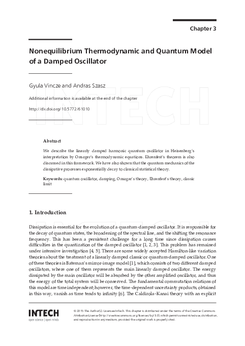 (PDF) Nonequilibrium Thermodynamic and Quantum Model of a Damped Oscillator