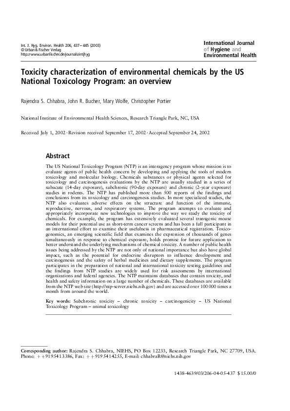 (PDF) Toxicity characterization of environmental chemicals by the US ...