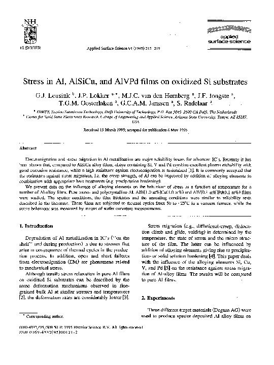 (PDF) Stress in Al, AlSiCu, and AlVPd films on oxidized Si substrates