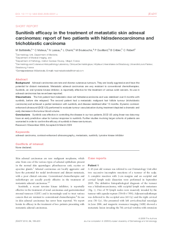 (PDF) Sunitinib efficacy in the treatment of metastatic skin adnexal ...