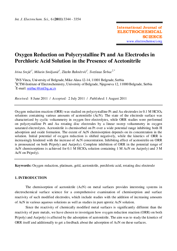 (PDF) Oxygen Reduction on Polycrystalline Pt and Au Electrodes in ...