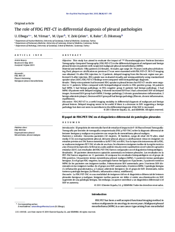 (PDF) The role of FDG PET-CT in differential diagnosis of pleural ...