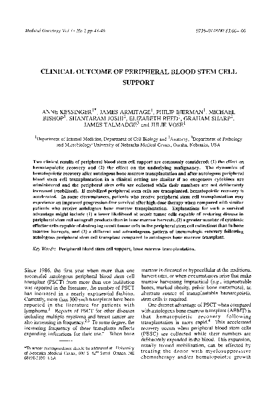 (PDF) Clinical outcome of peripheral blood stem cell support