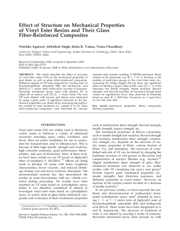 (PDF) Effect of structure on mechanical properties of vinyl ester ...