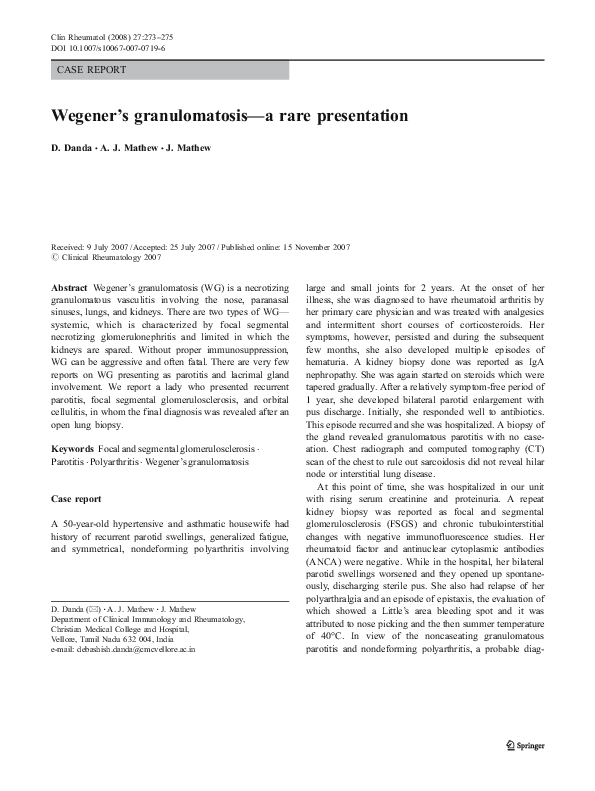 (PDF) Case Report : A Case of Wegener ’ s Granulomatosis in A Young ...