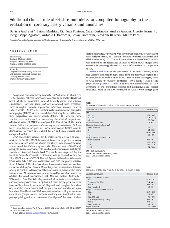 (PDF) Additional clinical role of 64-slice multidetector computed ...
