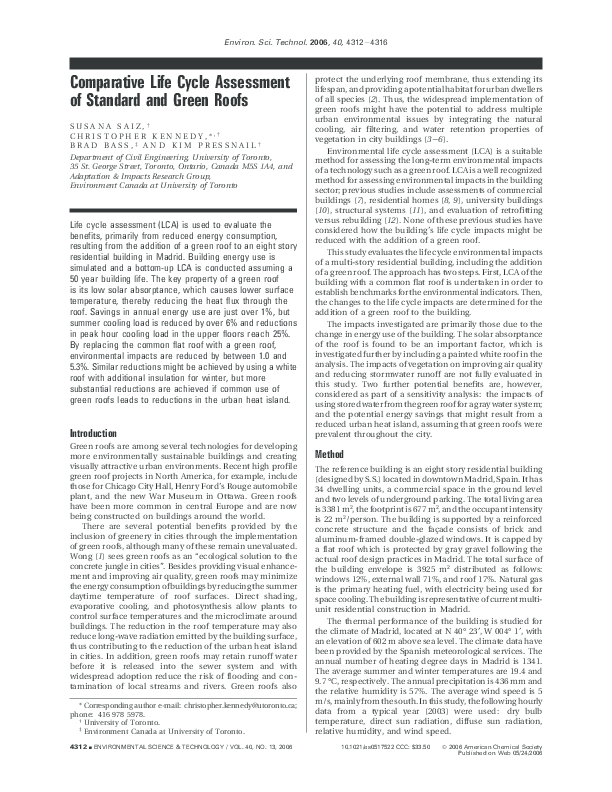 (PDF) Comparative Life Cycle Assessment of Standard and Green Roofs