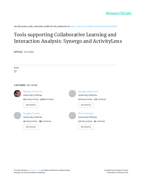 (PDF) Tools supporting Collaborative Learning and Interaction Analysis ...