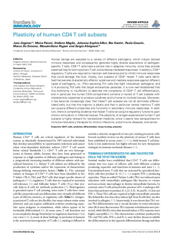 (PDF) Plasticity of human CD4 T cell subsets