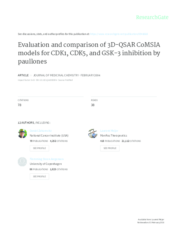(PDF) Evaluation and Comparison of 3D-QSAR CoMSIA Models for CDK1, CDK5 ...