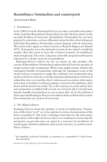 (PDF) Resemblance Nominalism and counterparts