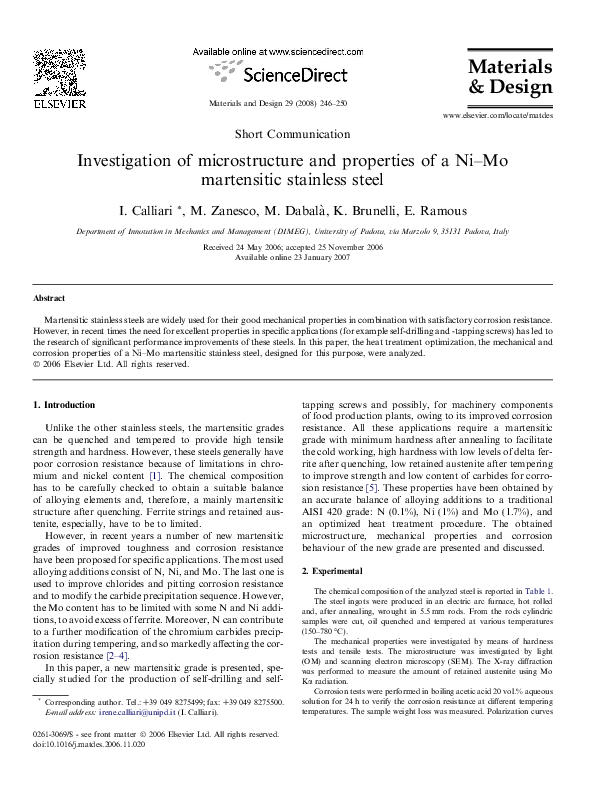 (PDF) Investigation of microstructure and properties of a Ni–Mo ...