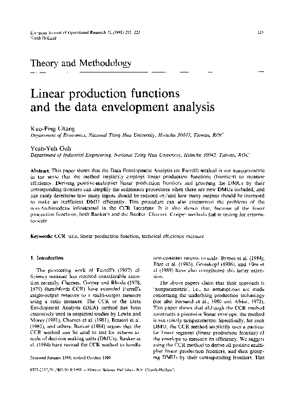(PDF) Linear production functions and the data envelopment analysis