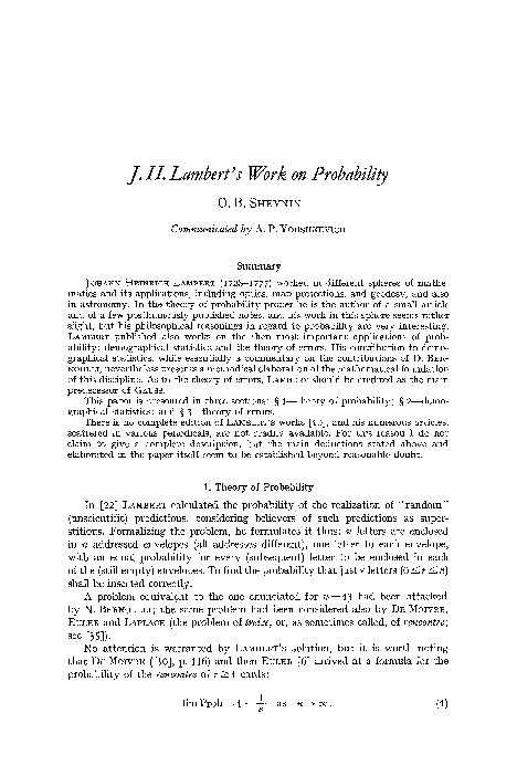 (PDF) J.H. Lambert's work on probability