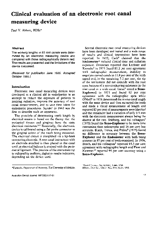 (PDF) Clinical evaluation of an electronic root canal measuring device