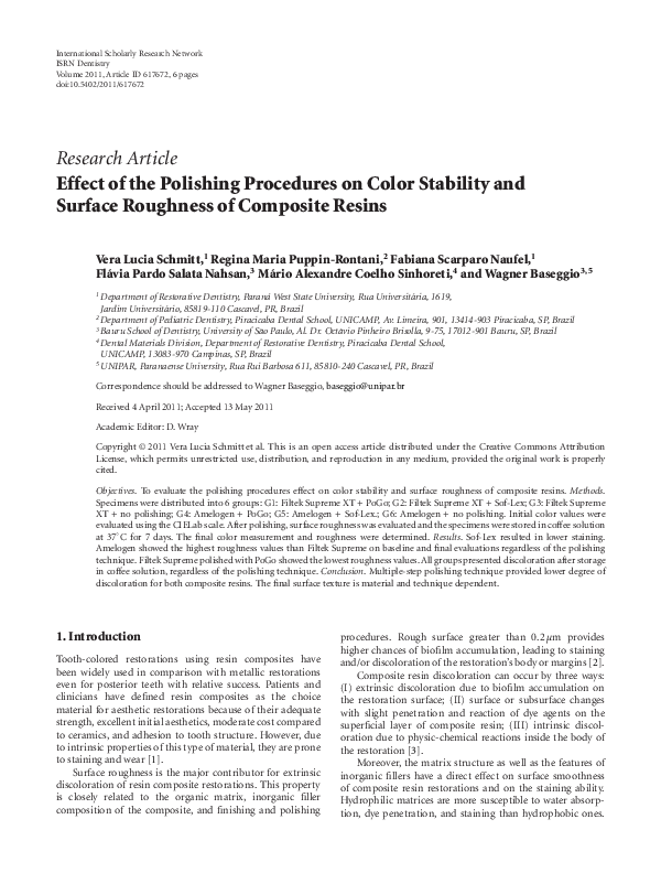 (PDF) Effect of the Polishing Procedures on Color Stability and Surface ...