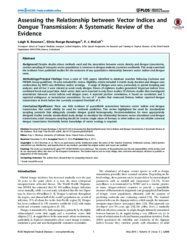 (PDF) Assessing the Relationship between Vector Indices and Dengue ...