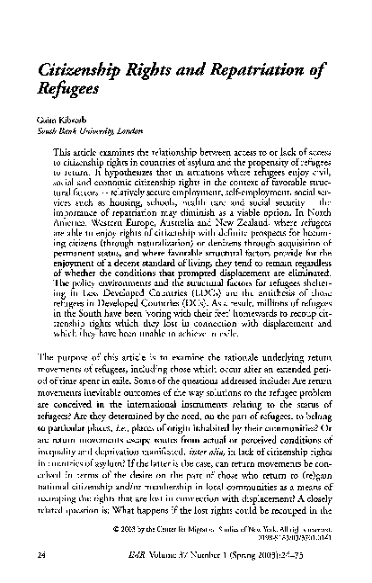 (PDF) Citizenship Rights and Repatriation of Refugees