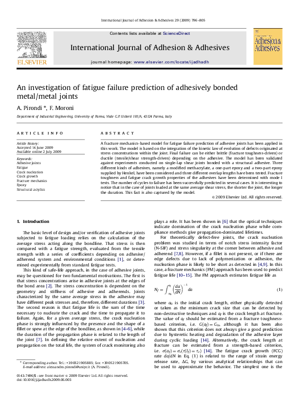 (PDF) An investigation of fatigue failure prediction of adhesively ...