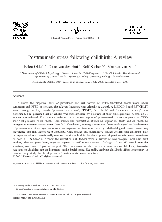 (PDF) Posttraumatic stress following childbirth: A review