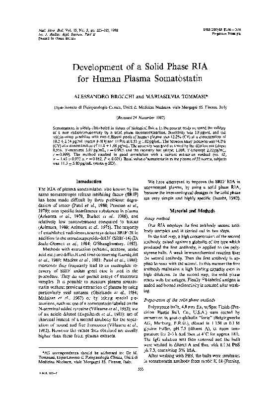 (PDF) Development of a solid phase RIA for human plasma somatostatin