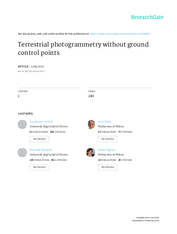 (PDF) Terrestrial photogrammetry without ground control points Livio Pinto Academia.edu