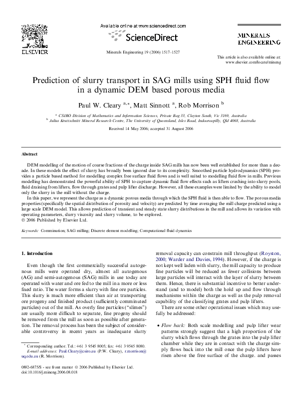(PDF) Prediction of slurry transport in SAG mills using SPH fluid flow ...