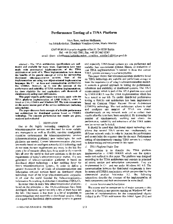 (PDF) Performance testing of a TINA platform