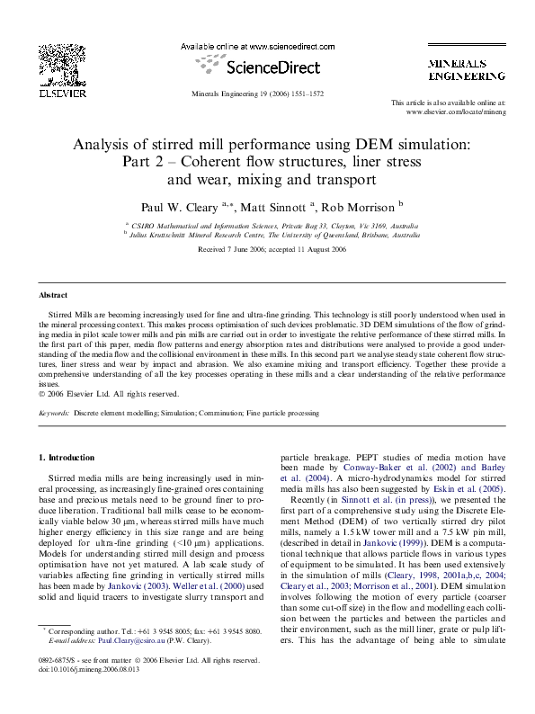 (PDF) Analysis of stirred mill performance using DEM simulation: Part 2 ...