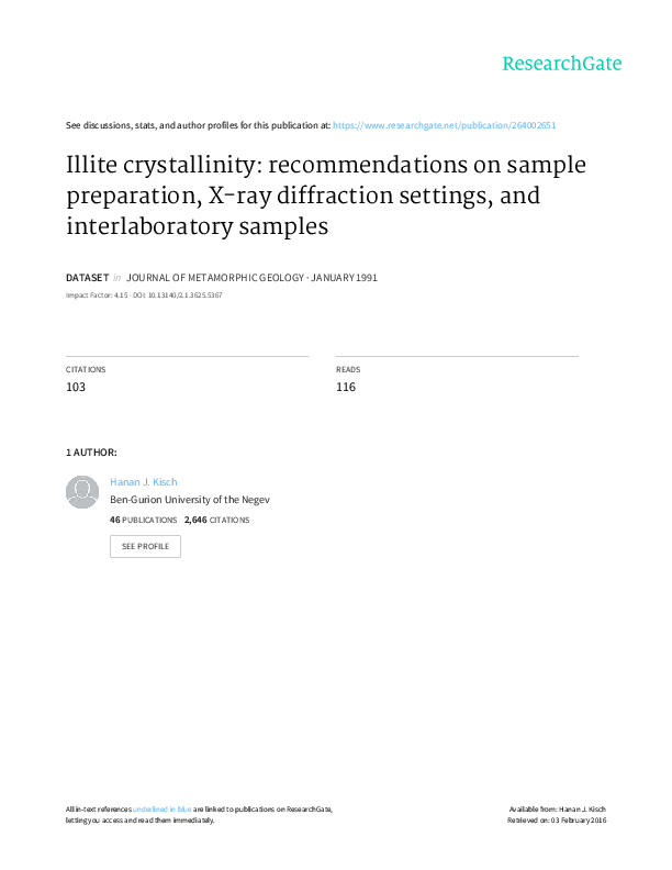 (PDF) Illite crystallinity on sample preparation, X