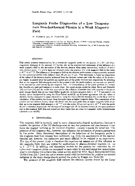 (PDF) Langmuir Probe Diagnostics of a Low Temperature Non-Isothermal ...