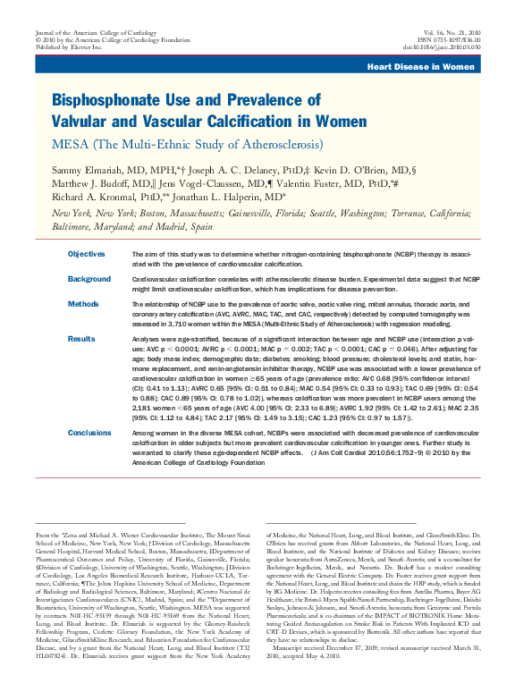 (PDF) Bisphosphonate Use and Prevalence of Valvular and Vascular ...